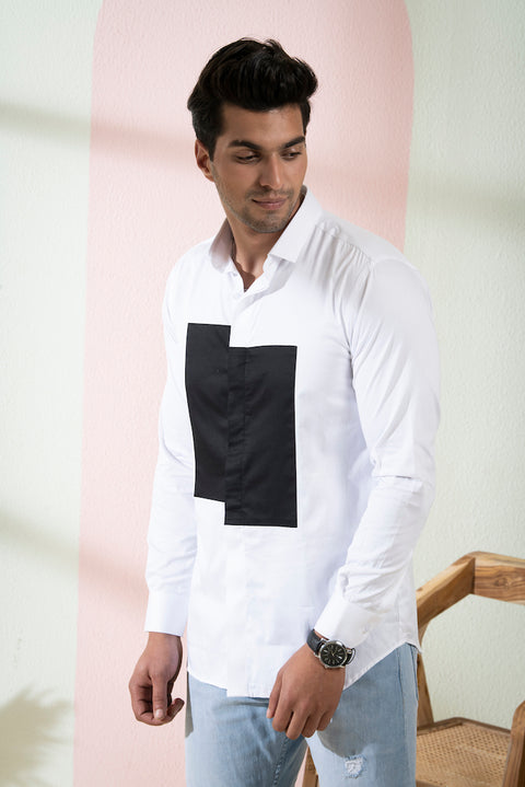 Elsyian — White & Black Pattern Giza Cotton Shirt