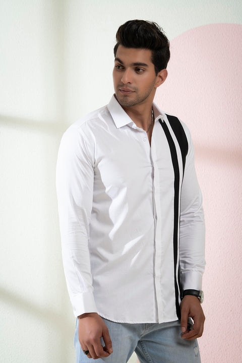Brumo — White Vertical Pattern Giza Cotton Shirt