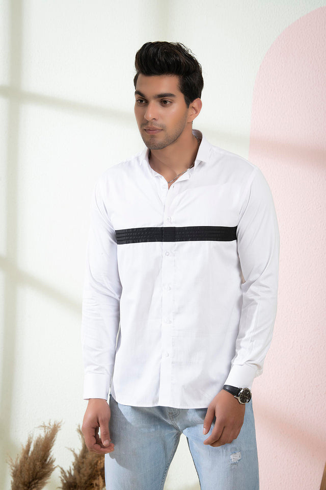 Contrast — White Contrast Pattern Giza Cotton Shirt