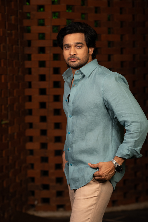 Azure Breeze — Blue Linen Shirt