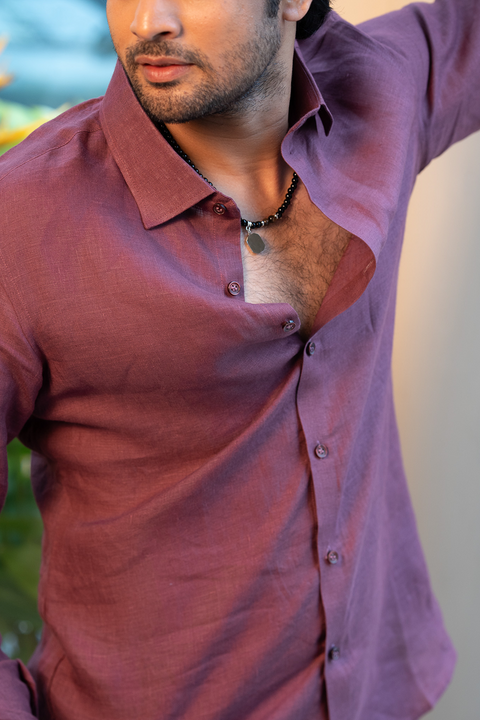 Coastal Muse — Maroon Linen Shirt
