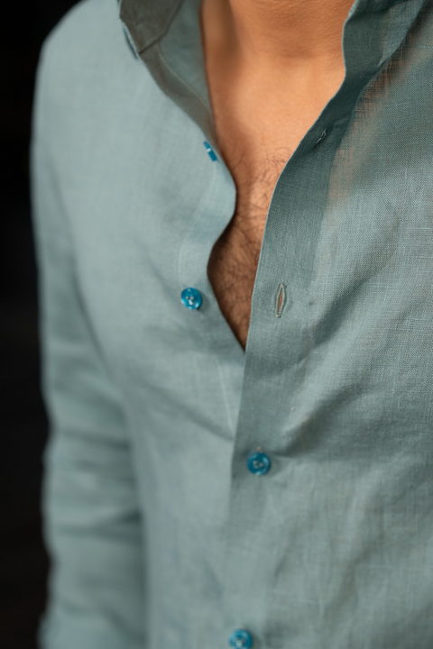 Azure Breeze — Blue Linen Shirt