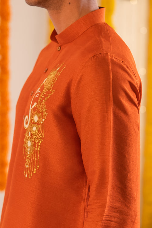 Ishan — Saffron Thread Embroidered Falling Raw Silk Kurta