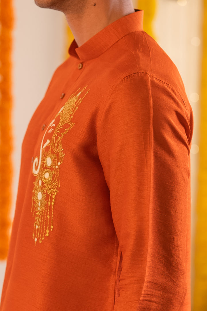 Ishan — Saffron Thread Embroidered Falling Raw Silk Kurta