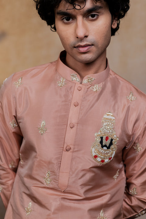 Balaji Ratna — Brown Hand Embroidered Semi Pattu Silk Kurta