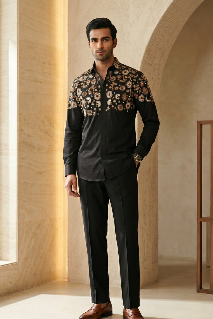 Orbit — Black Hand Embroidered Armani Fabric Shirt