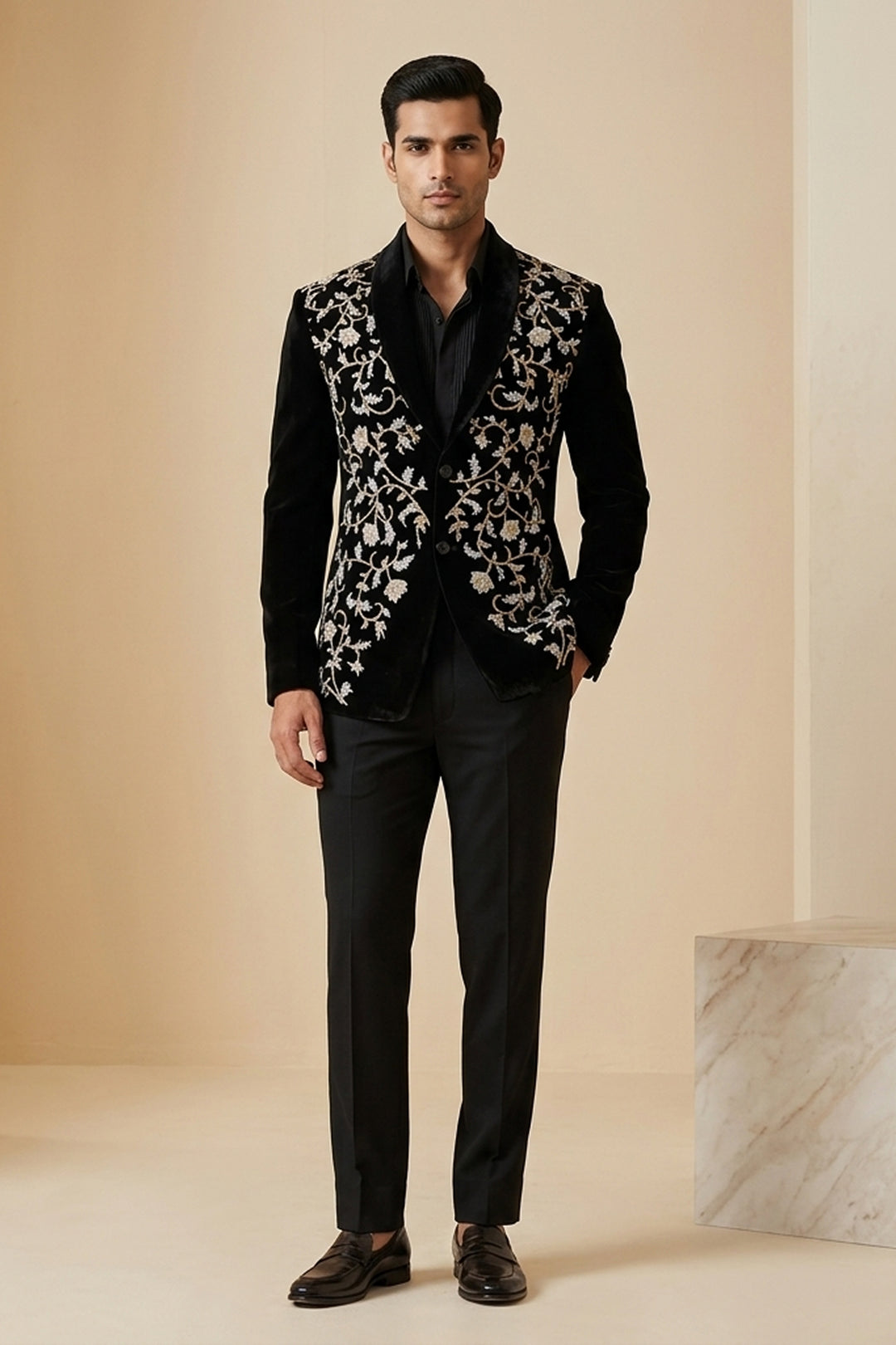 Cassian — Black Hand Embroidered British Fabric Shacket
