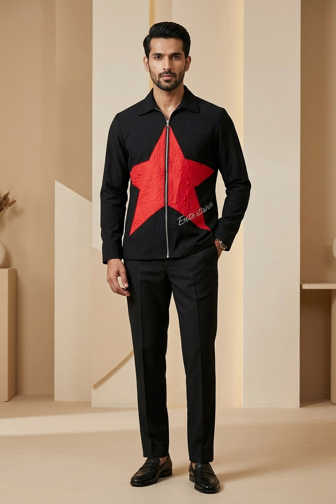 Enzo Black Red Appliqué British Shacket