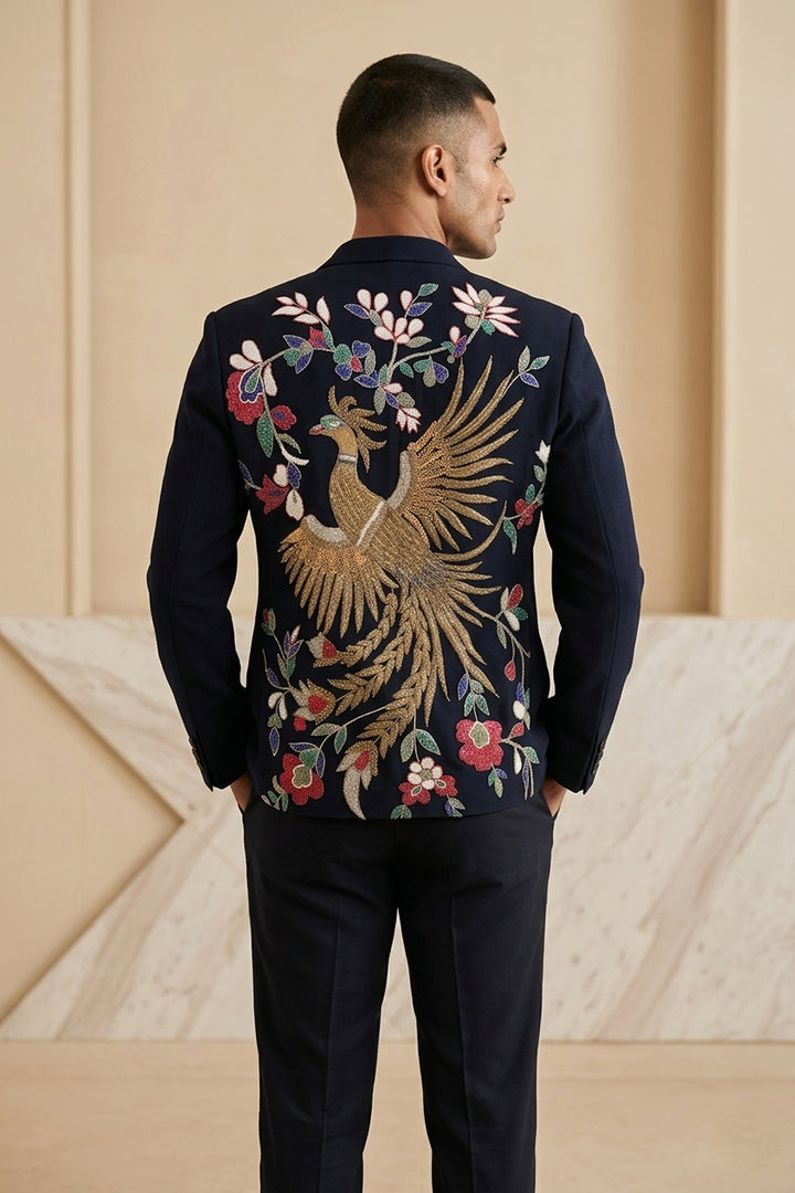 Phoenix — Navy Hand Embroidered British Fabric Shacket. By HILO DESIGN.