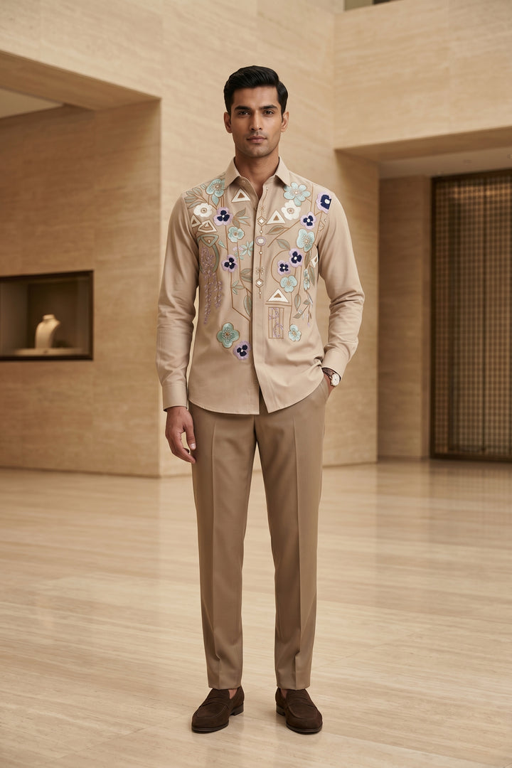 Lattice Black Thread Embroidered Shirt
