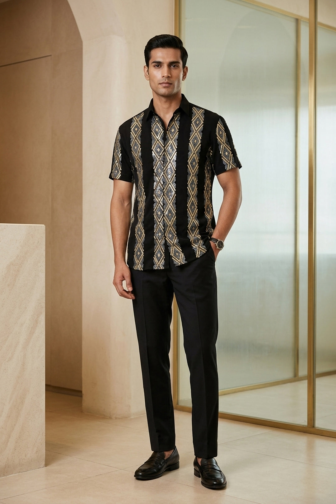 Kairo — Black Hand Embroidered British Fabric Shirt