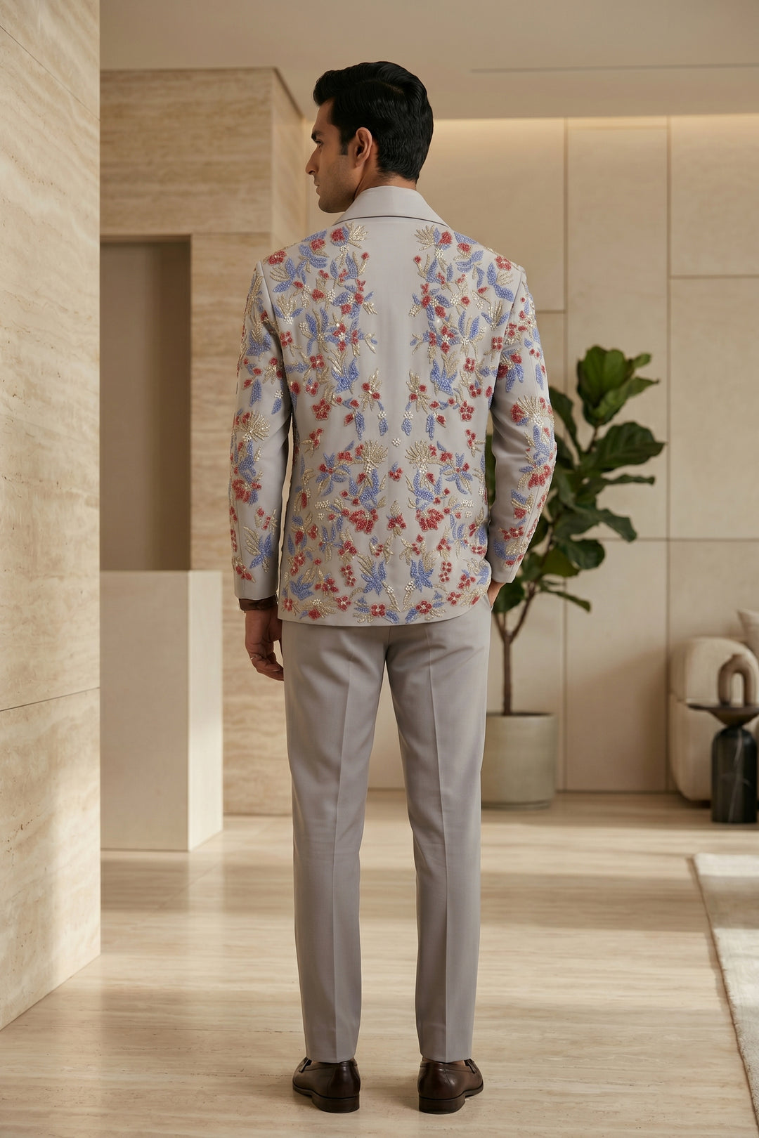 Fleur — Grey Hand Embroidered British Fabric Shacket. By HILO DESIGN.