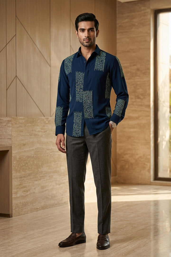 Mosaic Teal Hand Embroidered Shirt