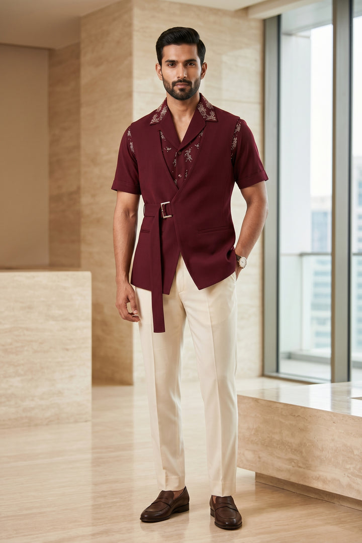 Zayro Maroon Thread Embroidered Shirt