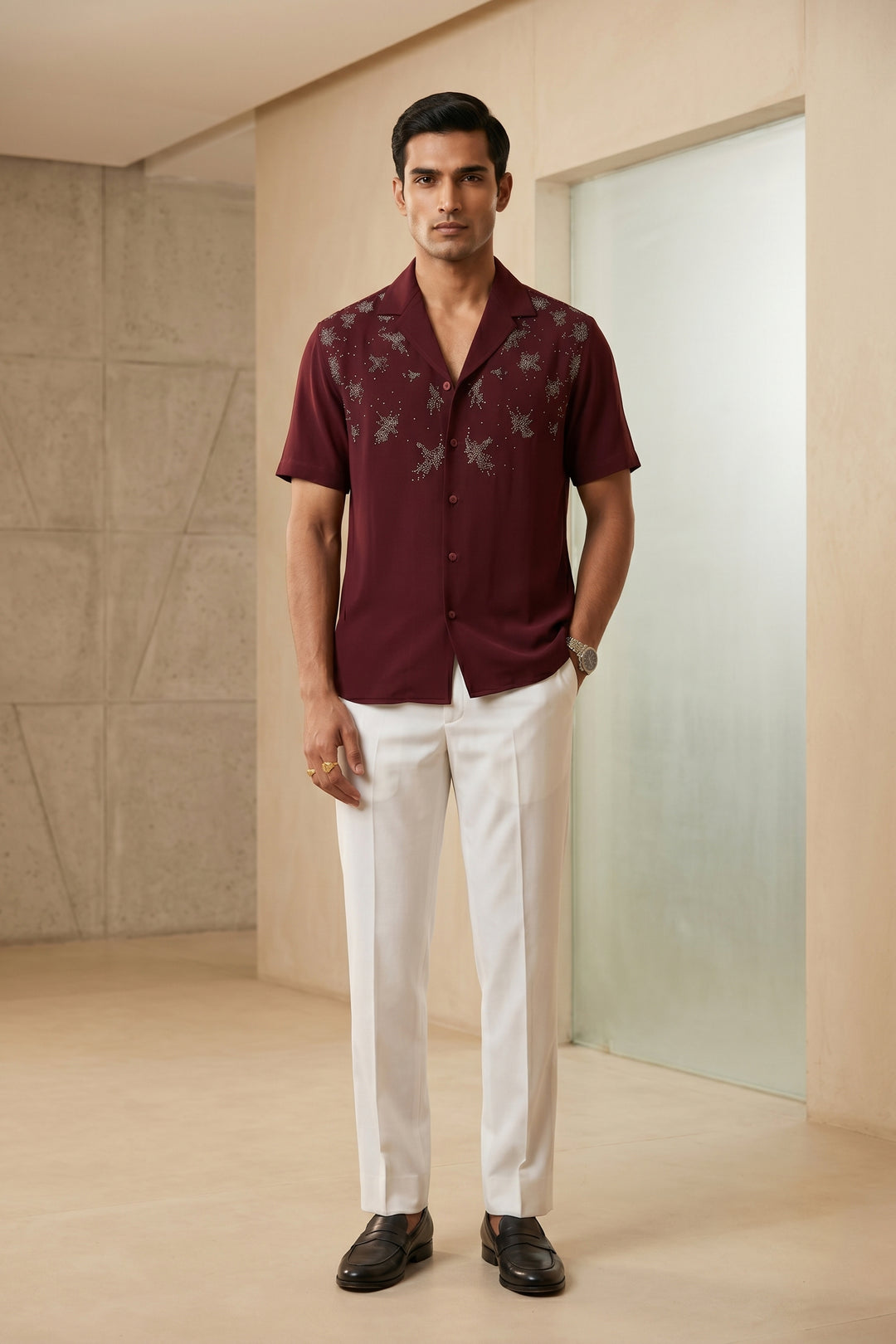 Zayro — Maroon Thread Embroidered Premium Shirt. By HILO DESIGN.
