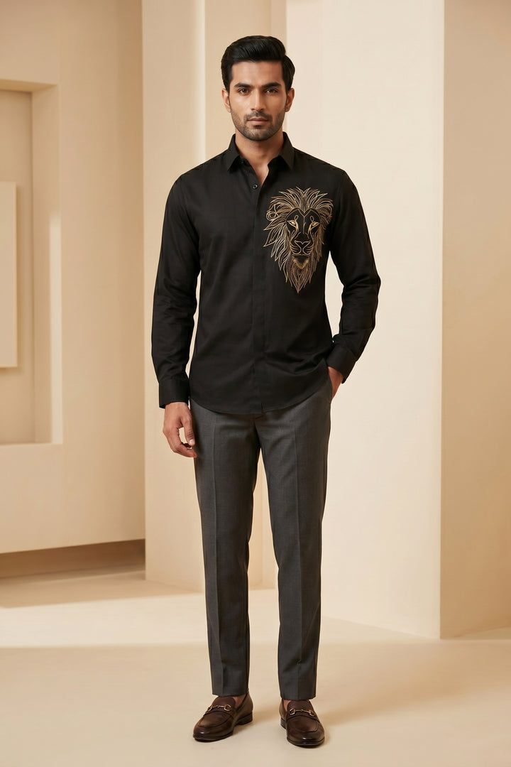 Noir King Black Thread Embroidered Shirt