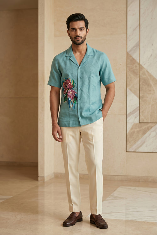Aqua Bloom Sea Blue Hand Painted Premium Shirt