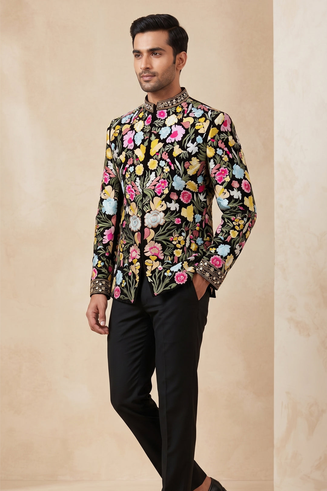 Florenza — Black Embroidered Armani Fabric Bandhgala