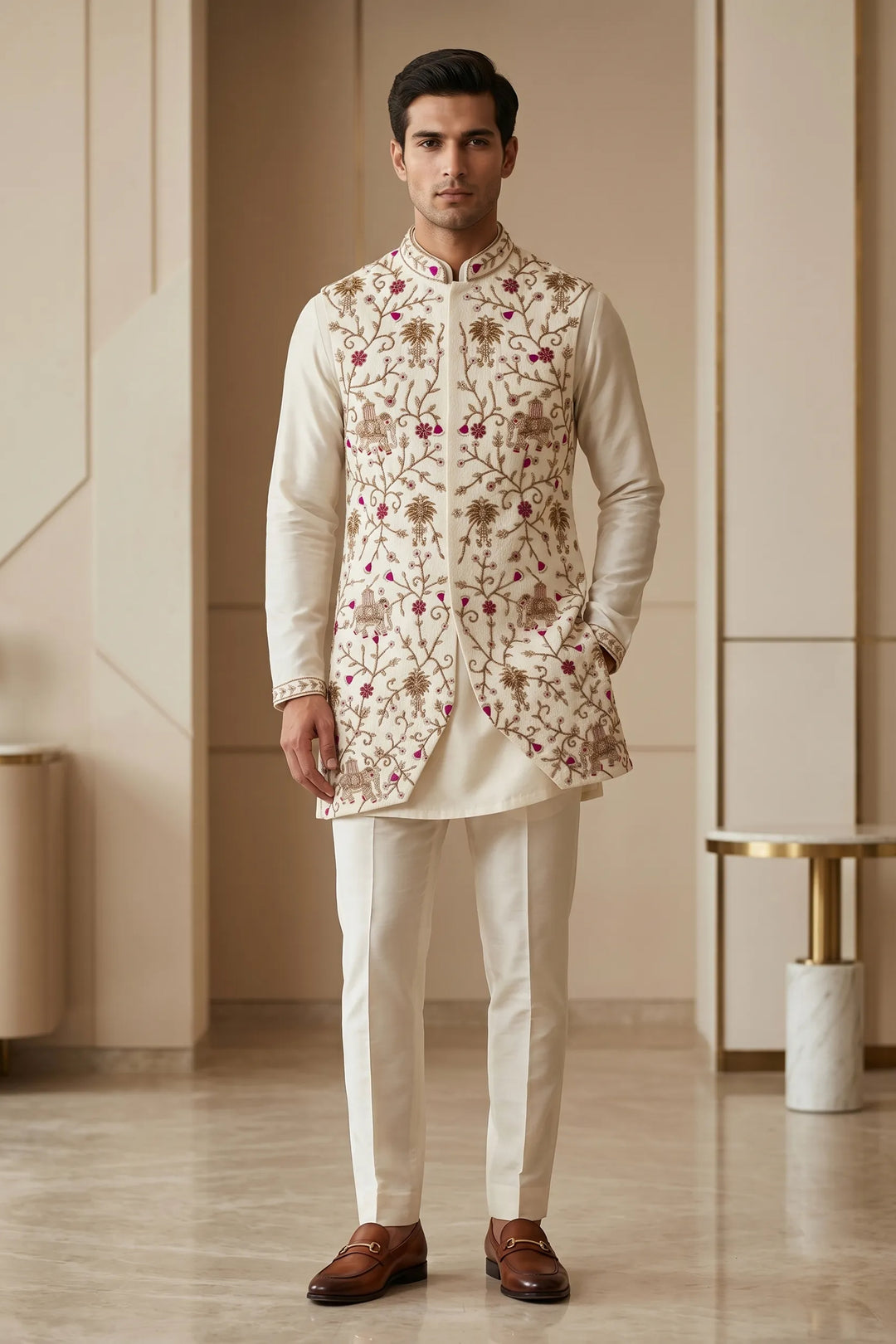 Shikar — Hand Embroidered Dupion Silk Nehru Jacket Set