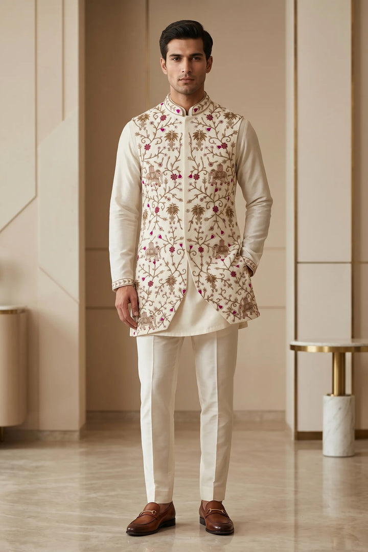 Shikar — Hand Embroidered Dupion Silk Nehru Jacket Set