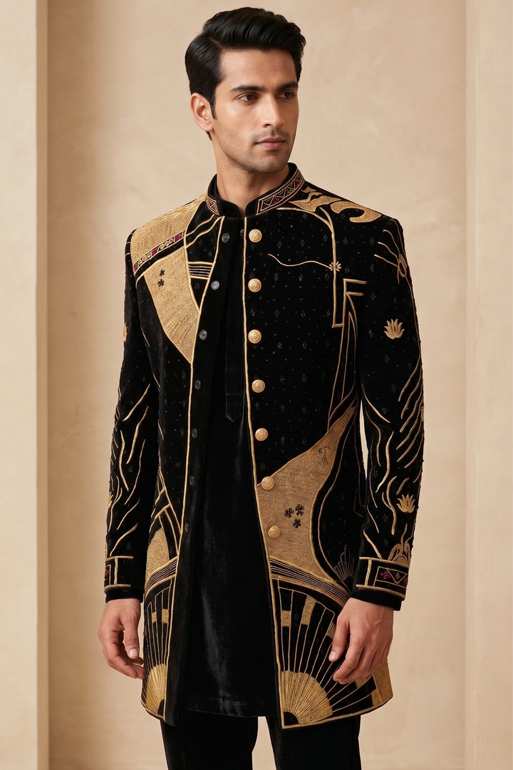 Raahi — Black Hand Embroidered British Fabric Indo-Western