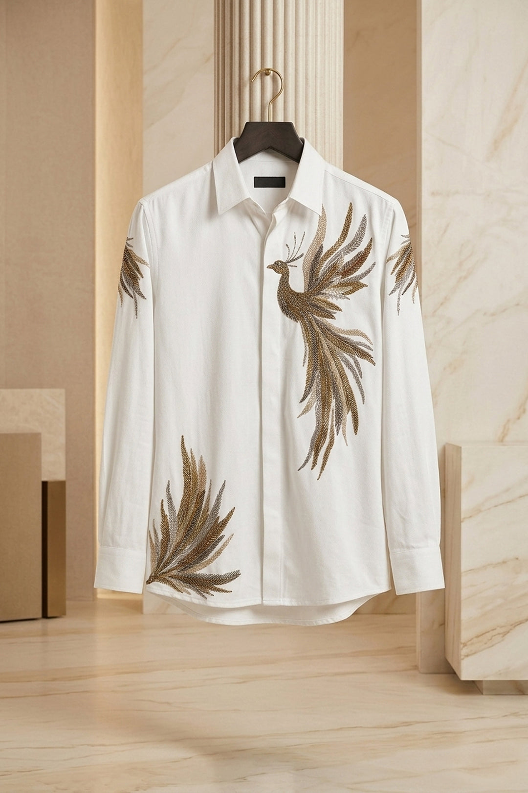 Plumage — White Hand Embroidered British Fabric Shirt