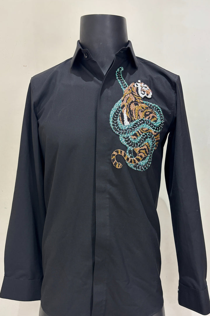 Regal — Black Hand Embroidered Premium 4-Way Stretch Shirt