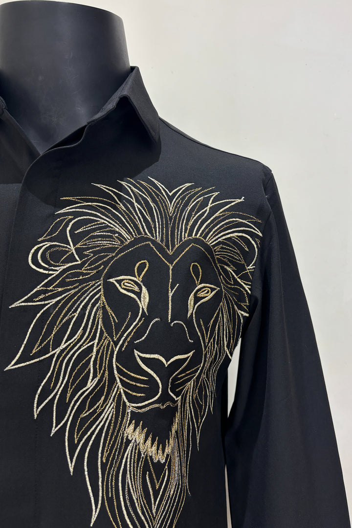 Noir King — Black Thread Embroidered Premium Shirt