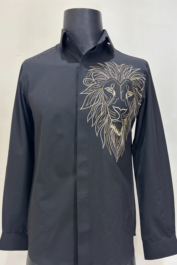 Noir King — Black Thread Embroidered Premium Shirt