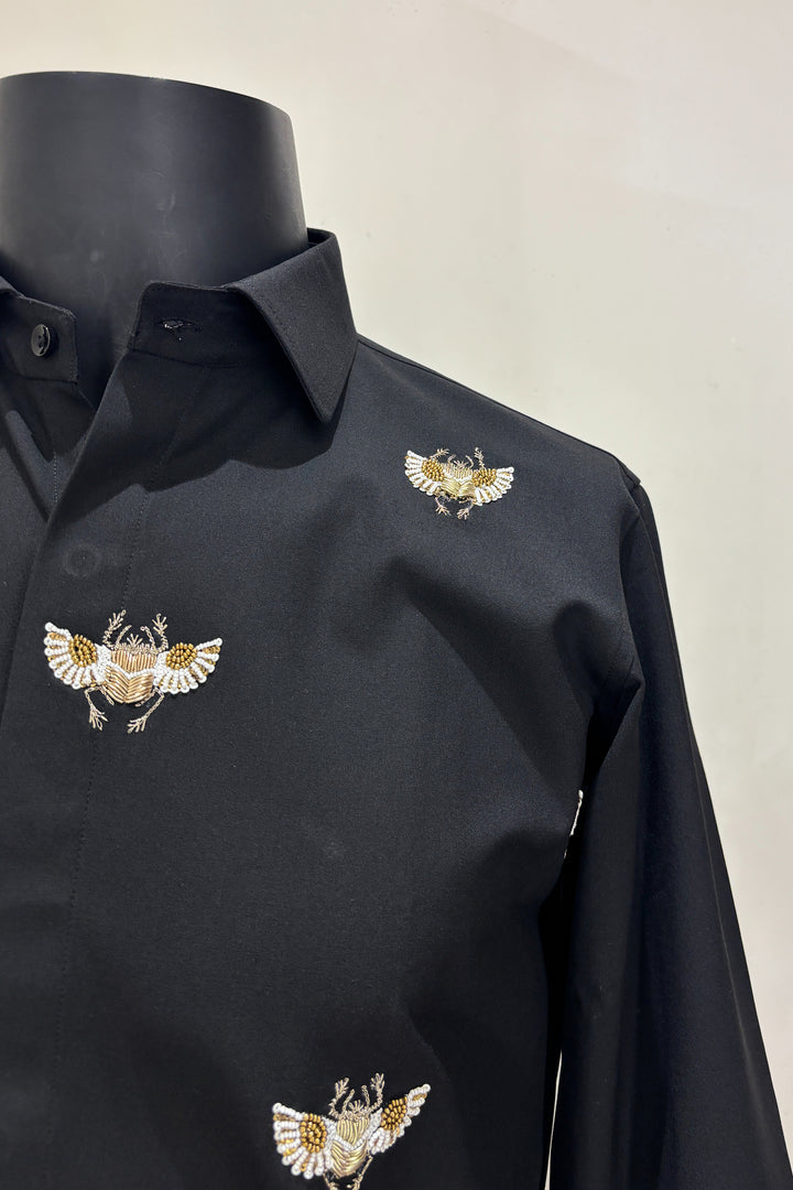 Flyer — Black Hand Embroidered 4-Way Stretch Shirt
