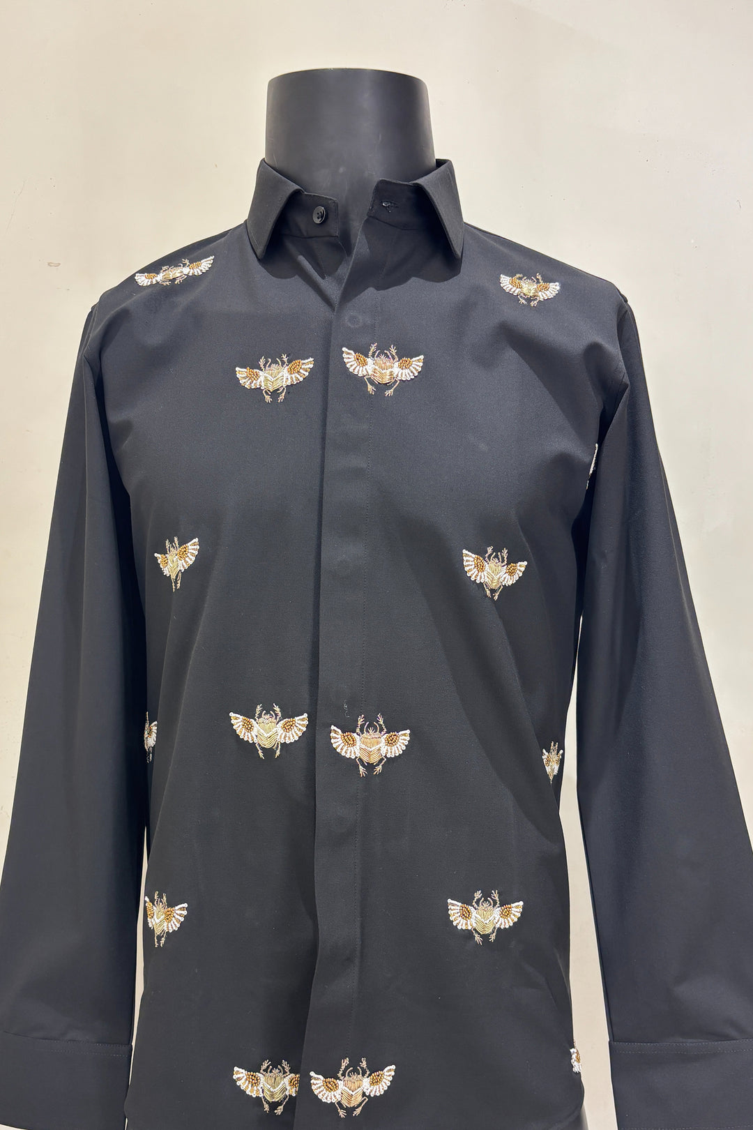 Flyer — Black Hand Embroidered 4-Way Stretch Shirt
