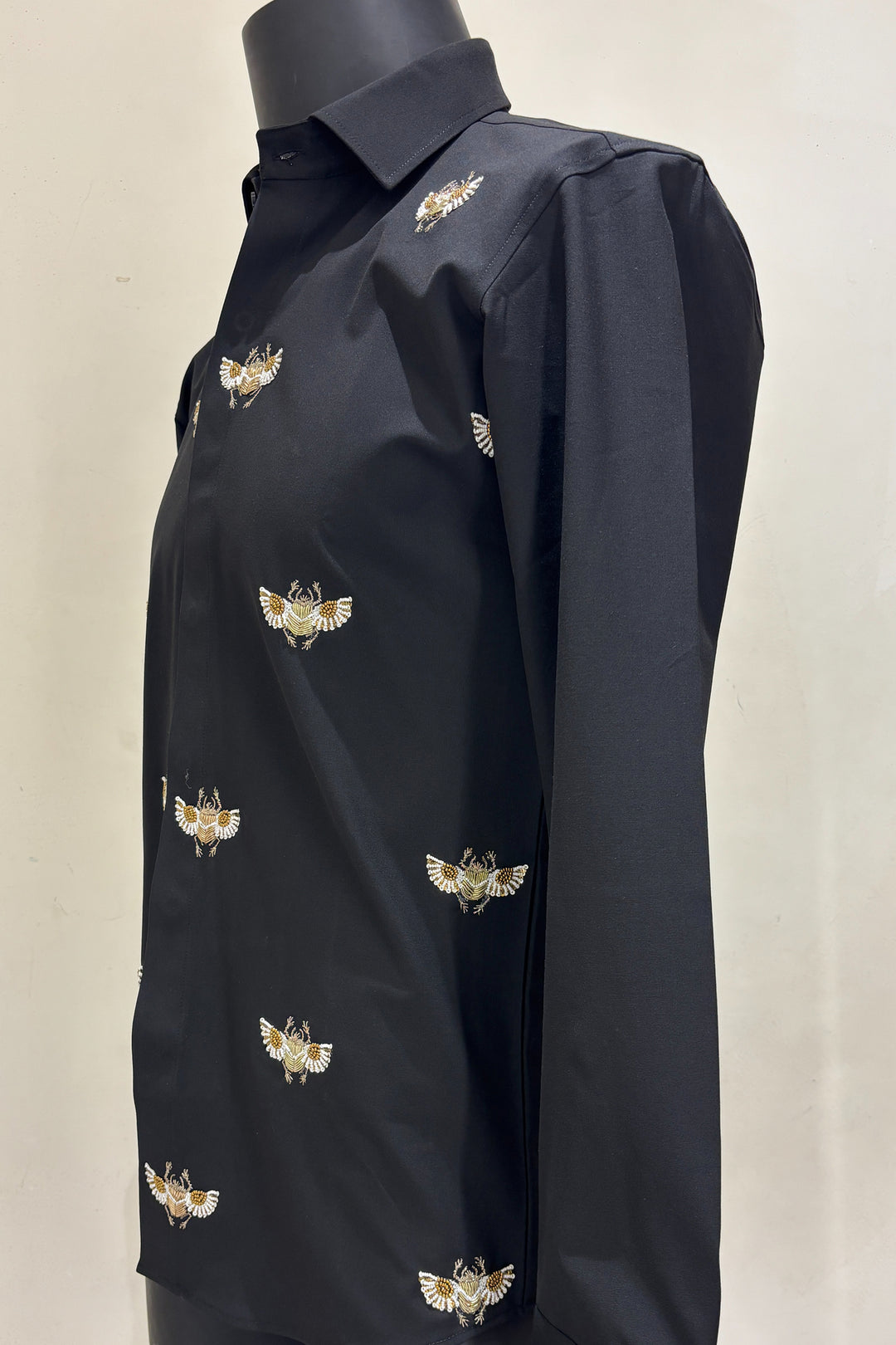Flyer — Black Hand Embroidered 4-Way Stretch Shirt