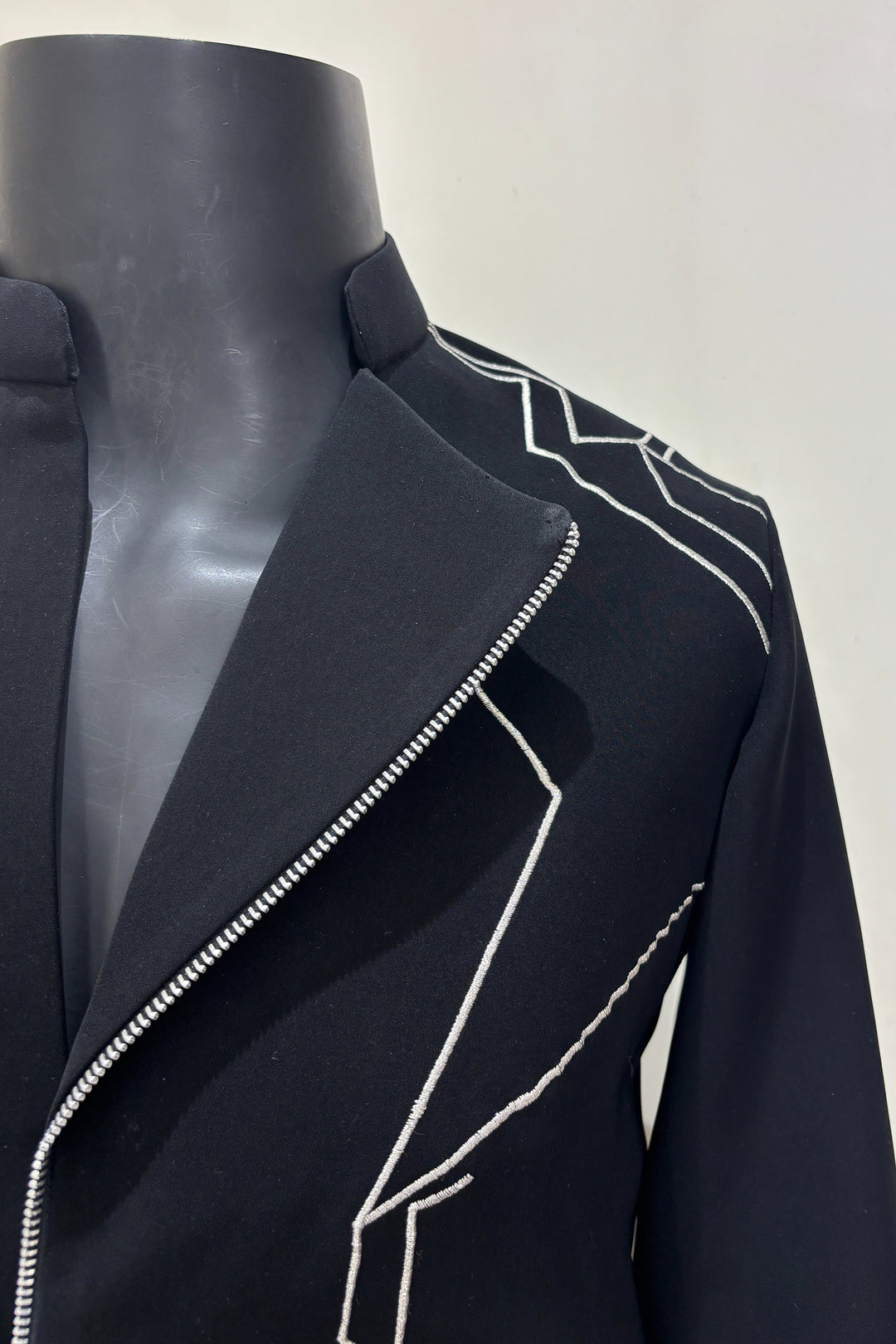 Contour — Black Architectural Embroidered Armani Fabric Shacket