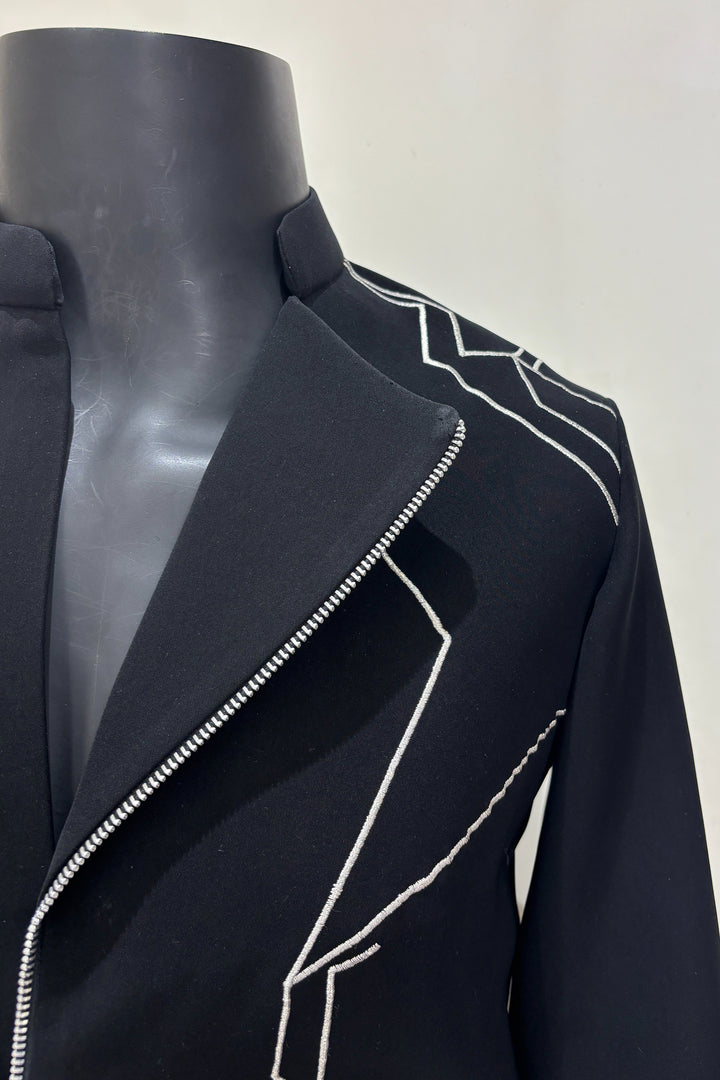 Contour — Black Architectural Embroidered Armani Fabric Shacket
