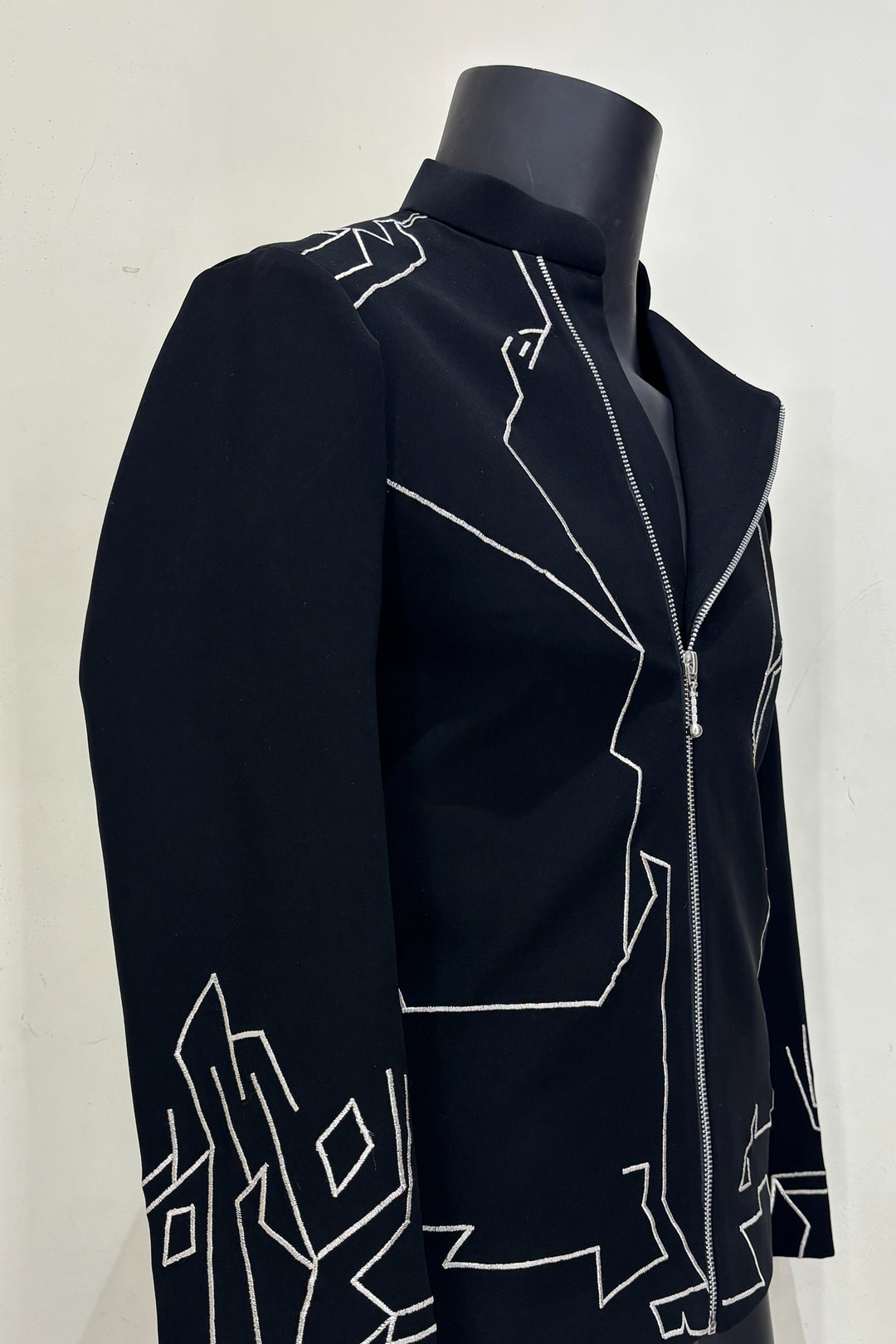 Contour — Black Architectural Embroidered Armani Fabric Shacket