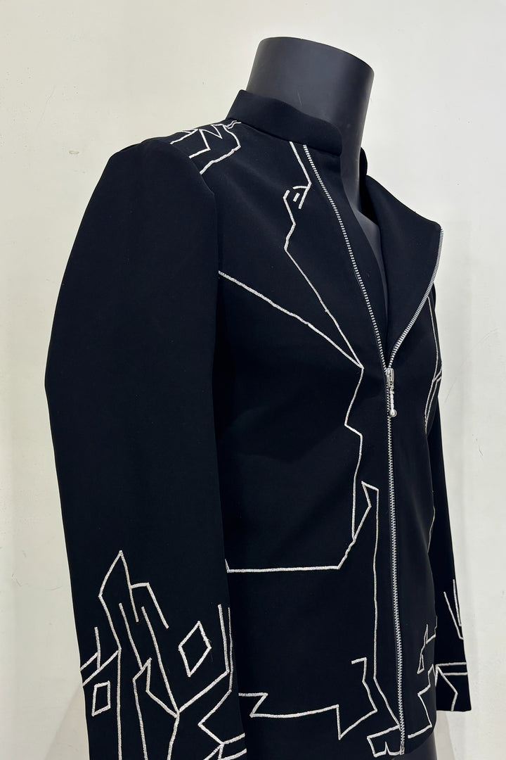 Contour — Black Architectural Embroidered Armani Fabric Shacket