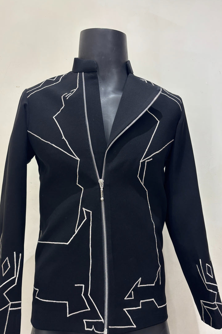 Contour — Black Architectural Embroidered Armani Fabric Shacket