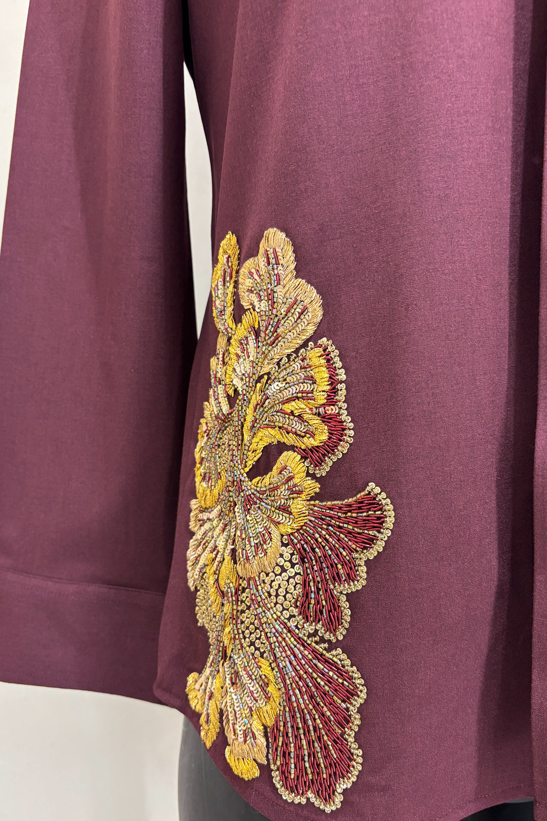 Regal Vine — Burgundy Hand Embroidered Armani Fabric Shirt