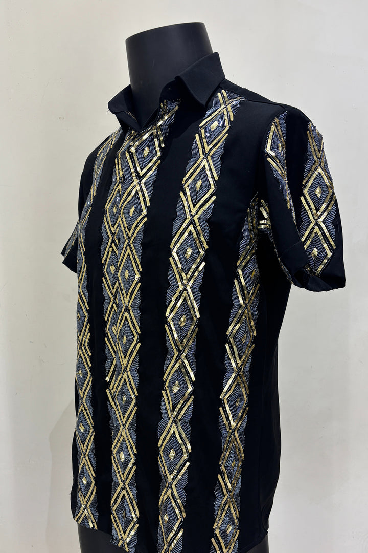 Kairo — Black Hand Embroidered British Fabric Shirt