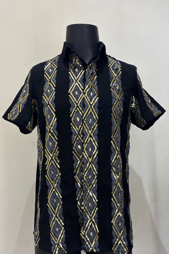 Kairo — Black Hand Embroidered British Fabric Shirt