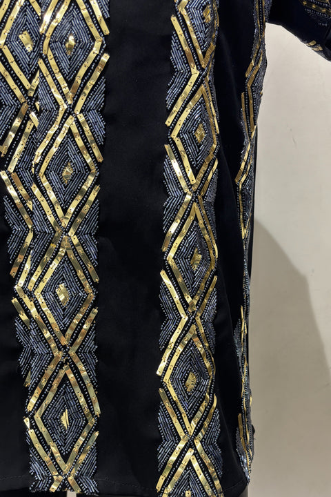 Kairo — Black Hand Embroidered Armani Fabric Shirt