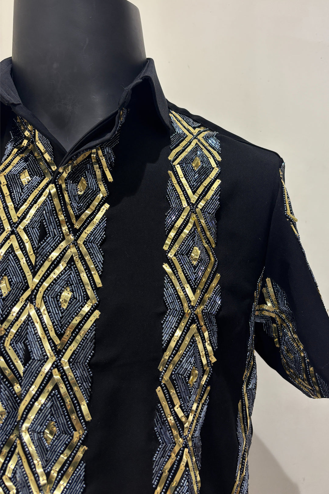 Kairo — Black Hand Embroidered British Fabric Shirt