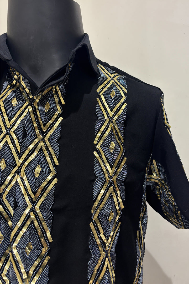 Kairo — Black Hand Embroidered British Fabric Shirt