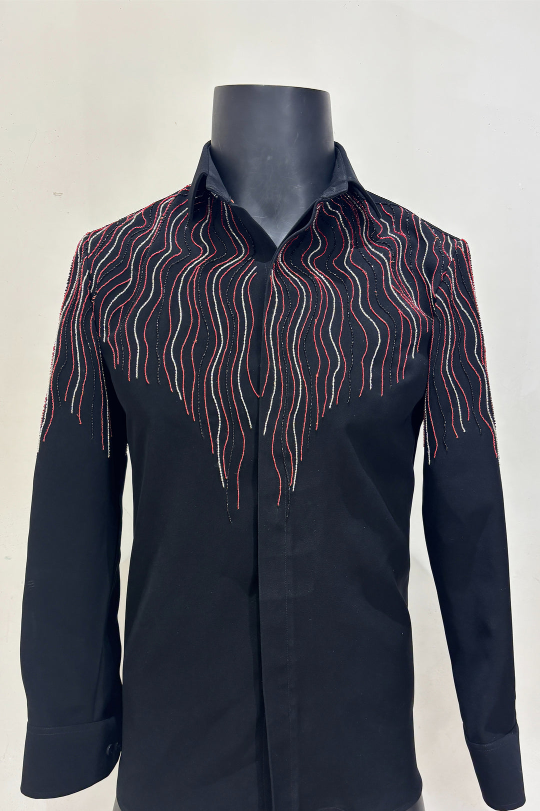 Waveform — Black Hand Embroidered Armani Fabric Shirt