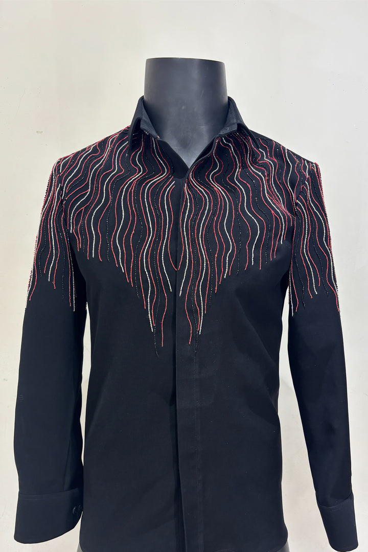 Waveform — Black Hand Embroidered Armani Fabric Shirt