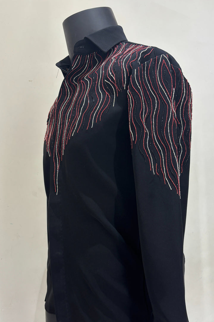 Waveform — Black Hand Embroidered Armani Fabric Shirt