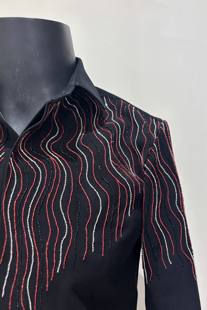 Waveform — Black Hand Embroidered Armani Fabric Shirt