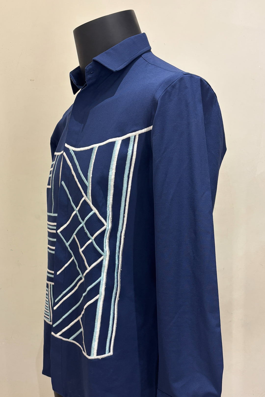 Linear — Royal Blue Geometric Block Embroidered 4-Way Stretch Shirt