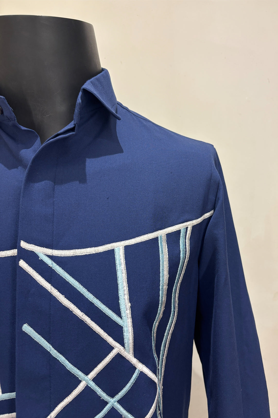 Linear — Royal Blue Geometric Block Embroidered 4-Way Stretch Shirt
