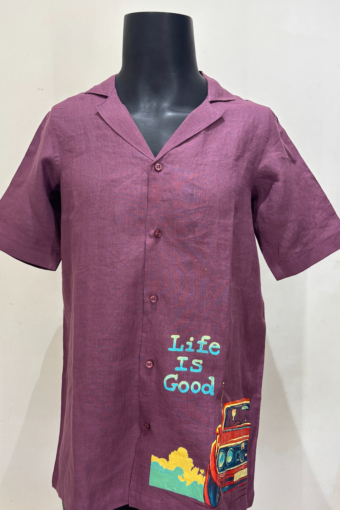 Cruise — Burgundy Hand Painted Linen Shirt
